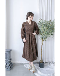 Floral Dress 燈芯絨印花顯腿長弧腰連身裙/ DS1024 (pre-order 11月24截單)