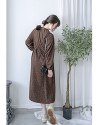 Floral Dress 燈芯絨印花顯腿長弧腰連身裙/ DS1024 (pre-order 11月24截單)