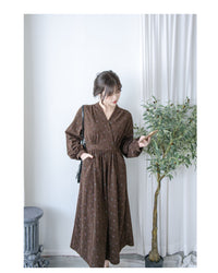 Floral Dress 燈芯絨印花顯腿長弧腰連身裙/ DS1024 (pre-order 11月24截單)