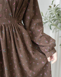 Floral Dress 燈芯絨印花顯腿長弧腰連身裙/ DS1024 (pre-order 11月24截單)