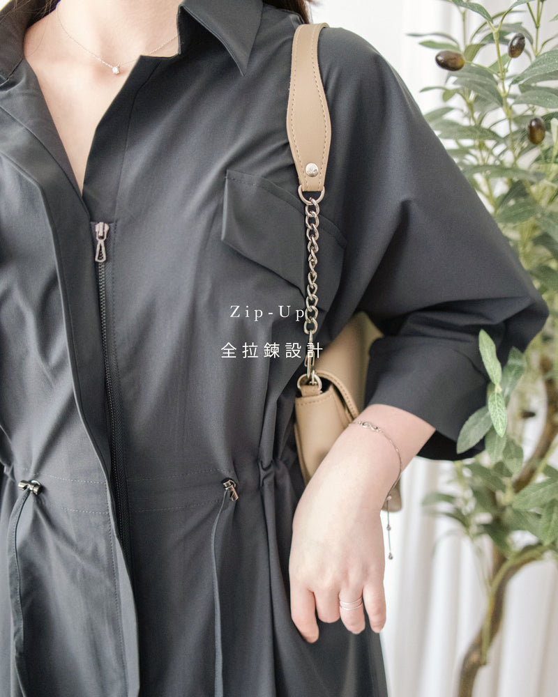 Zipping Dress 無肩線全拉鍊束腰連身裙或外套/ DS1022