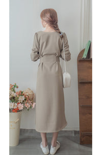 【現貨限量回歸 beige ONLY】Pleated Waist Dress 腰間車褶極顯瘦連身裙/ DS9667