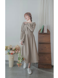【現貨限量回歸 beige ONLY】Pleated Waist Dress 腰間車褶極顯瘦連身裙/ DS9667
