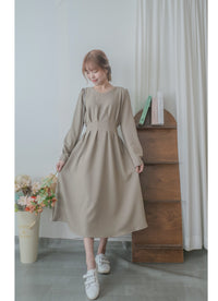 【現貨限量回歸 beige ONLY】Pleated Waist Dress 腰間車褶極顯瘦連身裙/ DS9667