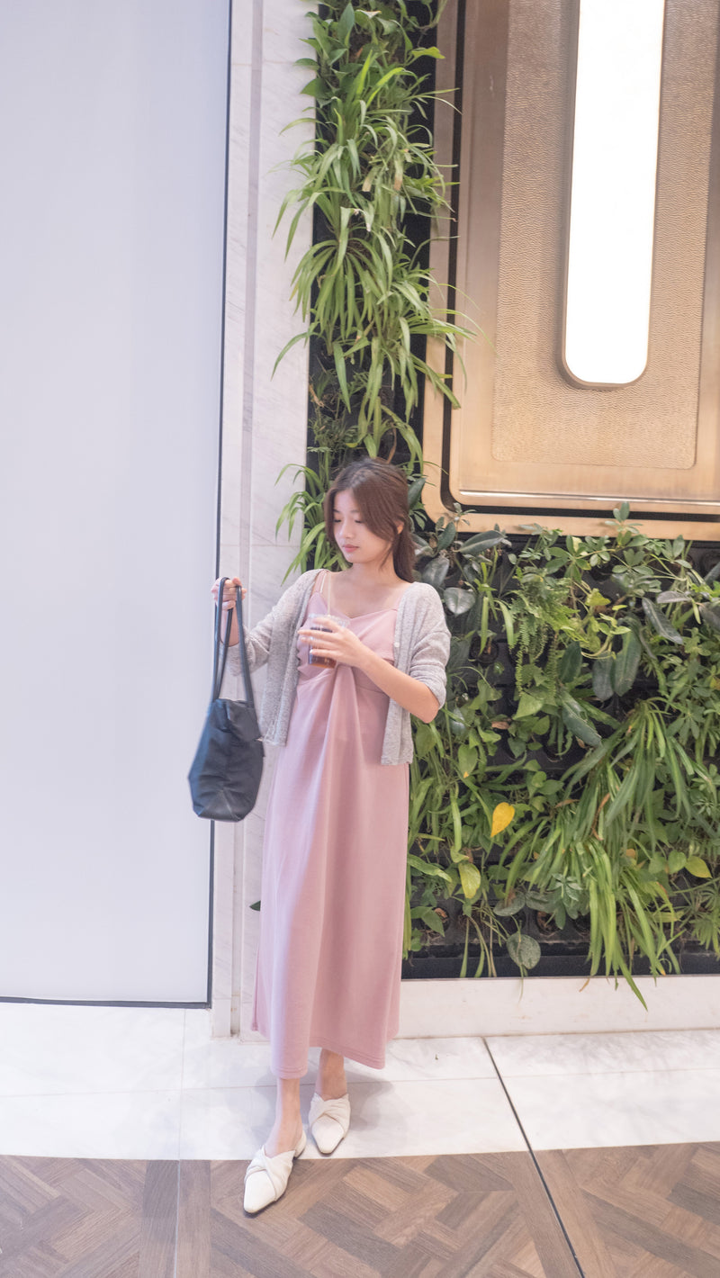 Wrap Vest Dress 彈性交叉領口不貼微修腰吊帶連身裙/ DS9676