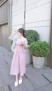 Wrap Vest Dress 彈性交叉領口不貼微修腰吊帶連身裙/ DS9676