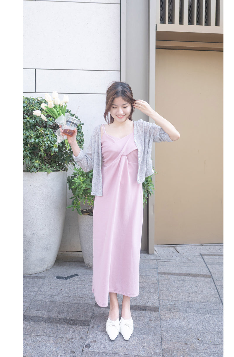 Wrap Vest Dress 彈性交叉領口不貼微修腰吊帶連身裙/ DS9676