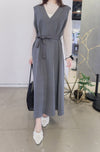 [限量現貨回歸]  Vest Belt Dress 防皺V領中間修飾線修腰背心裙/ DS9665