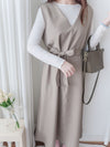 [限量現貨回歸]  Vest Belt Dress 防皺V領中間修飾線修腰背心裙/ DS9665
