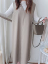[限量現貨回歸]  Vest Belt Dress 防皺V領中間修飾線修腰背心裙/ DS9665