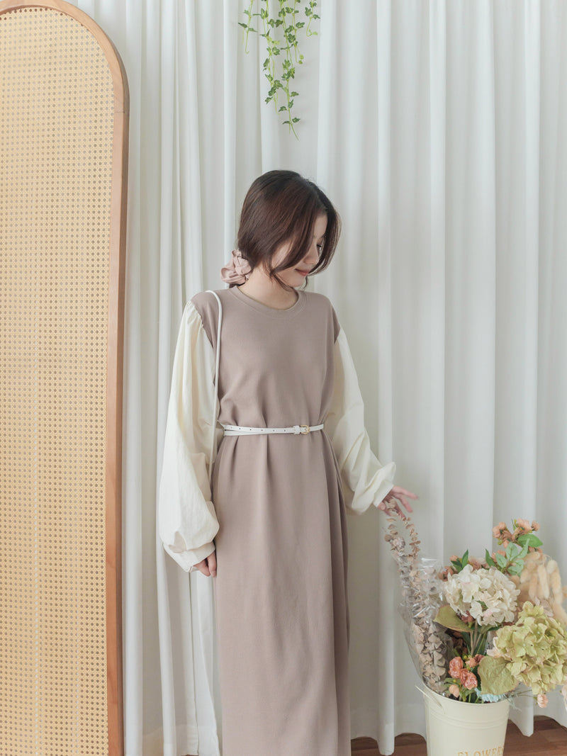 【現貨限量回歸 】Spliced Dress 拼接側開叉無領仿背心裙外穿連身裙/ DS9696