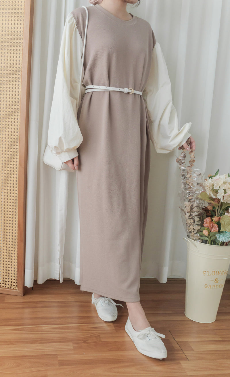 【現貨限量回歸 】Spliced Dress 拼接側開叉無領仿背心裙外穿連身裙/ DS9696