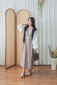 【現貨限量回歸 】Spliced Dress 拼接側開叉無領仿背心裙外穿連身裙/ DS9696