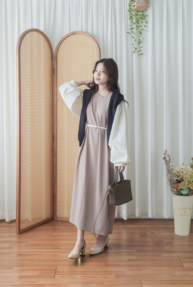 【現貨限量回歸 】Spliced Dress 拼接側開叉無領仿背心裙外穿連身裙/ DS9696