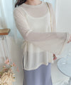 Long knit Top 左右開叉彈性薄線料顯瘦針織/ KT8177