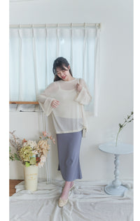 Long knit Top 左右開叉彈性薄線料顯瘦針織/ KT8177