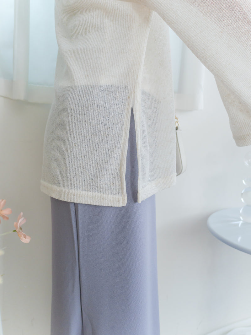 Long knit Top 左右開叉彈性薄線料顯瘦針織/ KT8177