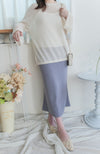 Long knit Top 左右開叉彈性薄線料顯瘦針織/ KT8177