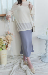 Long knit Top 左右開叉彈性薄線料顯瘦針織/ KT8177