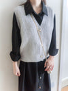 Pearl V Vest, Cardigan 珍珠鈕扣混閃線針織V領背心/ KT8174 (Lightsteelblue sold out)