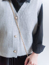 Pearl V Vest, Cardigan 珍珠鈕扣混閃線針織V領背心/ KT8174 (Lightsteelblue sold out)