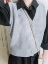 Pearl V Vest, Cardigan 珍珠鈕扣混閃線針織V領背心/ KT8174 (Lightsteelblue sold out)
