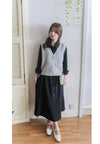 Pearl V Vest, Cardigan 珍珠鈕扣混閃線針織V領背心/ KT8174 (Lightsteelblue sold out)