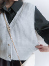 Pearl V Vest, Cardigan 珍珠鈕扣混閃線針織V領背心/ KT8174 (Lightsteelblue sold out)