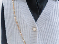 Pearl V Vest, Cardigan 珍珠鈕扣混閃線針織V領背心/ KT8174 (Lightsteelblue sold out)