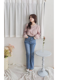 [ Limited return! Pink Only ] Line Floral Blouse/ 氣質精緻花布通花上衣/ BU9077