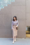 （附送腰帶) Belt Skirt 簡潔腰身偏厚棉後開叉直身裙/ SK8854