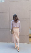 （附送腰帶) Belt Skirt 簡潔腰身偏厚棉後開叉直身裙/ SK8854