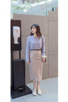 （附送腰帶) Belt Skirt 簡潔腰身偏厚棉後開叉直身裙/ SK8854