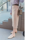 （附送腰帶) Belt Skirt 簡潔腰身偏厚棉後開叉直身裙/ SK8854