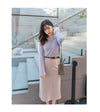 （附送腰帶) Belt Skirt 簡潔腰身偏厚棉後開叉直身裙/ SK8854