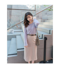 （附送腰帶) Belt Skirt 簡潔腰身偏厚棉後開叉直身裙/ SK8854