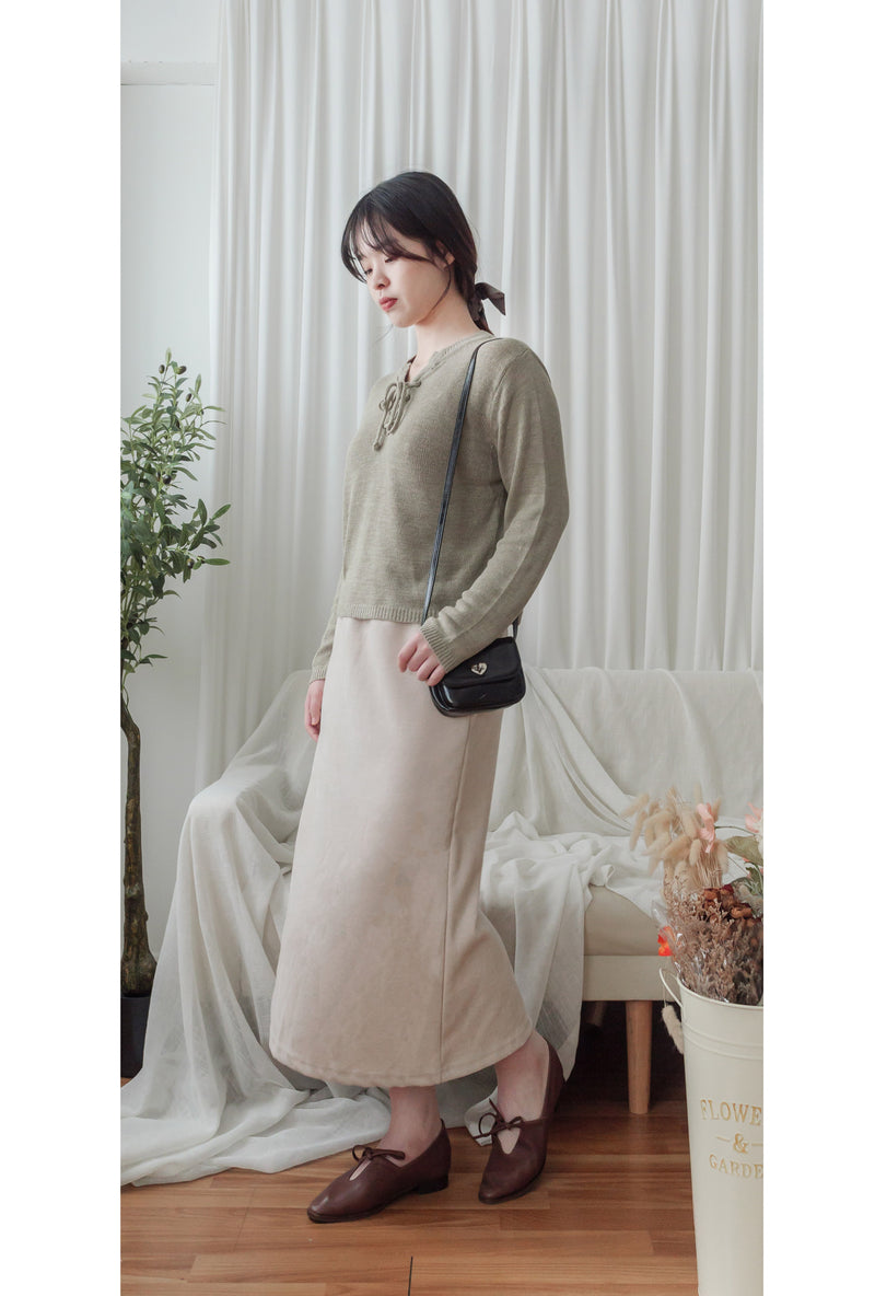 Strape Collar Knit Top 卡其杏軟糯特色綁帶線料上衣/ TP9096