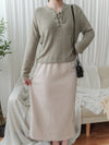 Strape Collar Knit Top 卡其杏軟糯特色綁帶線料上衣/ TP9096