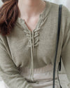 Strape Collar Knit Top 卡其杏軟糯特色綁帶線料上衣/ TP9096