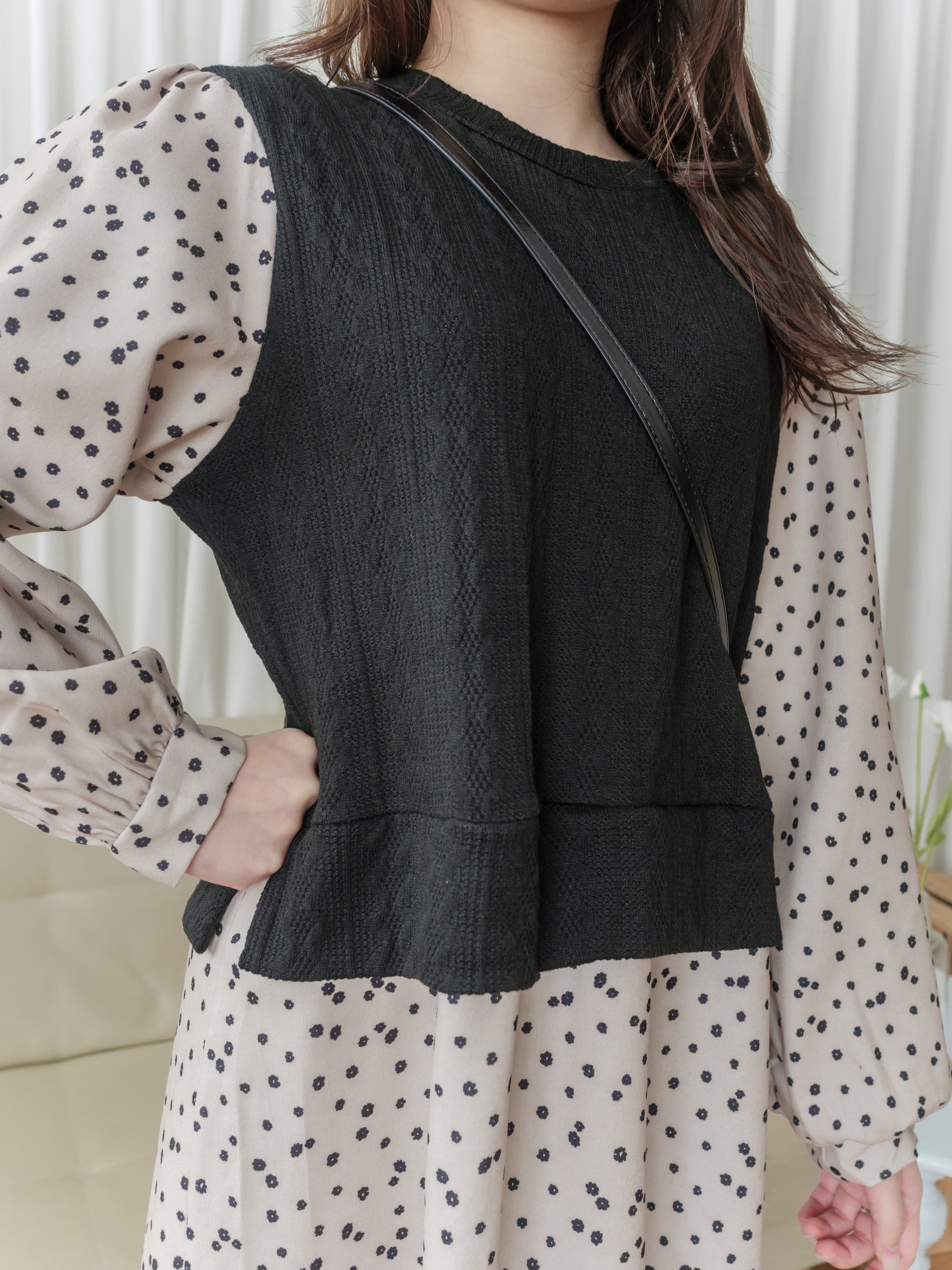 【現貨限量回歸 】Daisy Dress 拼針織背心Daisy印花傘連身裙/ DS9765