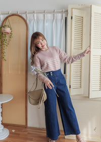 [限量現貨回歸]   (襯衫必備!) Straight Denim 高腰全彈性雙鈕扣直腳褲, Jeans/ PT8410