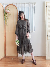 (限定熱賣重開❗) Rhombus Chiffon Dress 菱格雙百褶側束腰顯瘦連身裙/ DS9797 (pre-order 2月13日截單)