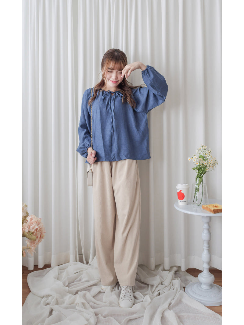 Suede Loose Pants 高腰顯腿長燈芯絨隨性闊褲/ PT8446 （beige sold out)