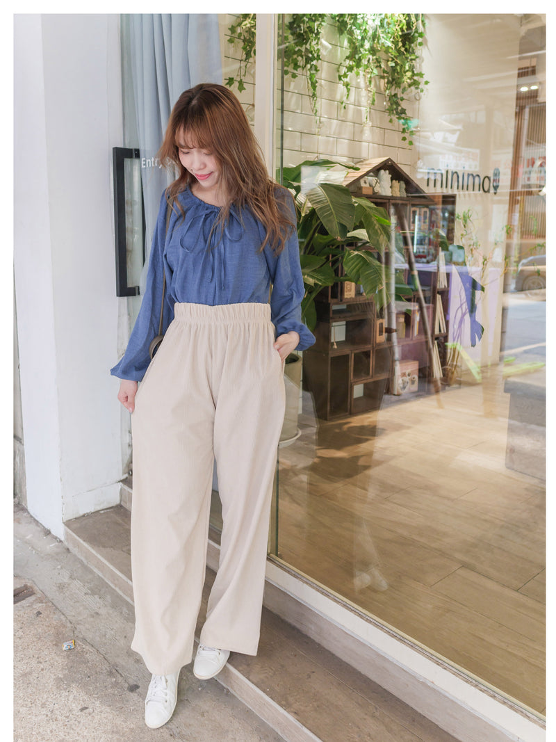 Suede Loose Pants 高腰顯腿長燈芯絨隨性闊褲/ PT8446 （beige sold out)