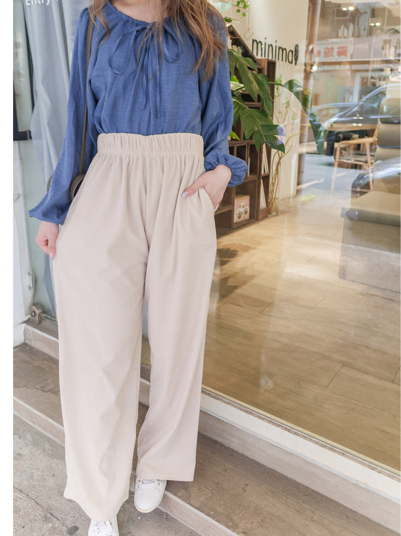 Suede Loose Pants 高腰顯腿長燈芯絨隨性闊褲/ PT8446 （beige sold out)