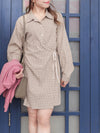 Check Side Dress 啡色小格側修腰恤衫連身裙/ DS9796