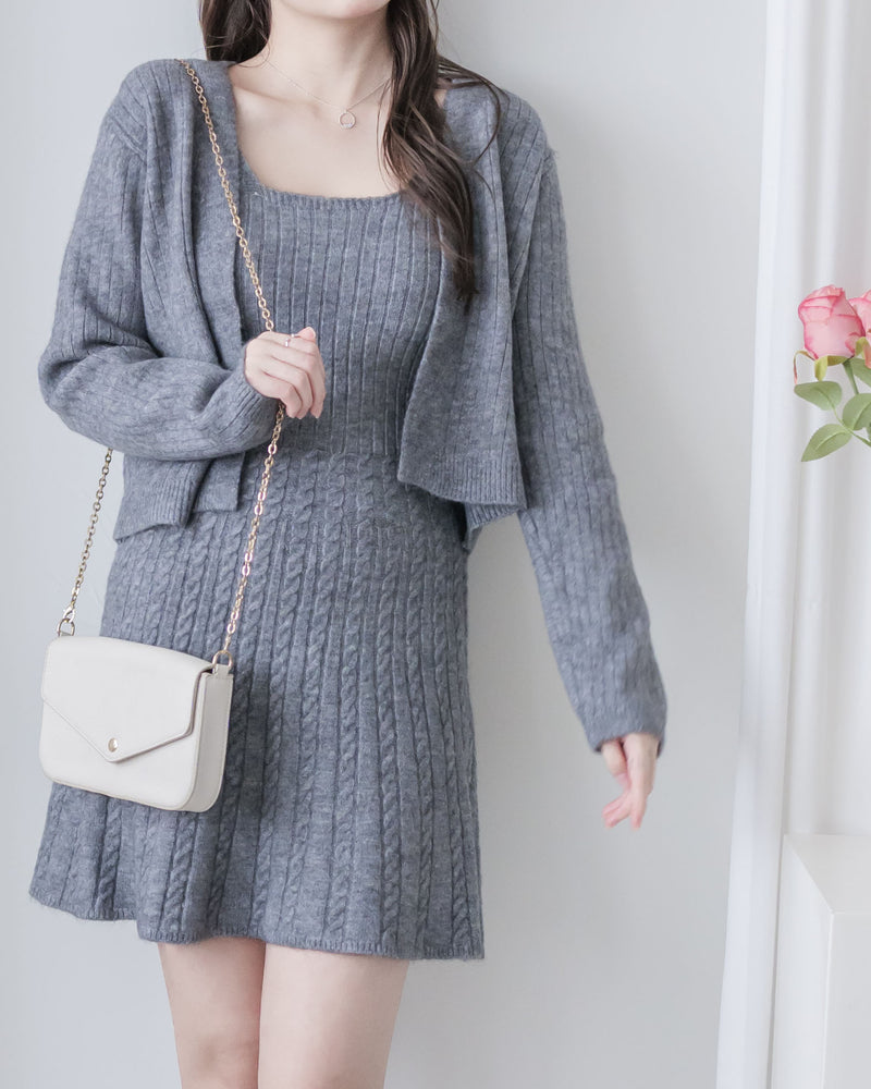 Cable Knitting Set 兩種麻花質感細節方領顯瘦套裝/ SE8093  (pre-order 11月24截單)