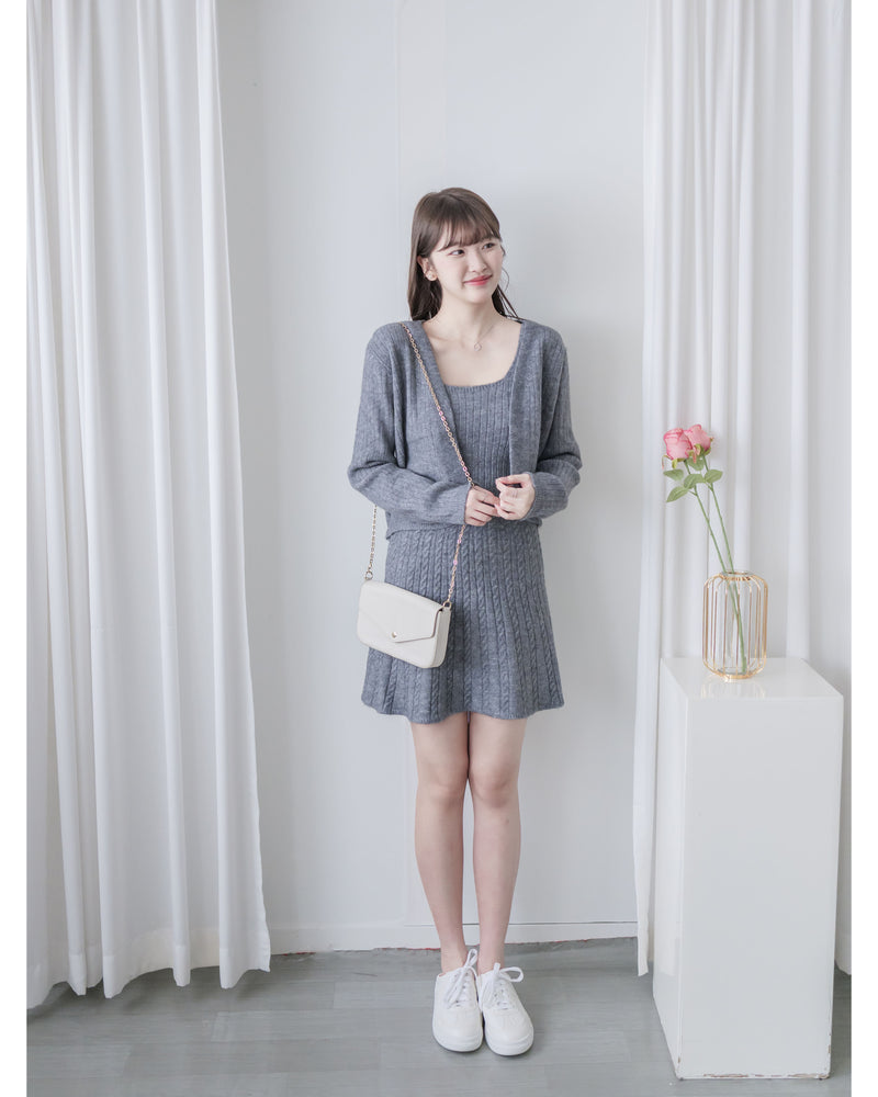 Cable Knitting Set 兩種麻花質感細節方領顯瘦套裝/ SE8093  (pre-order 11月24截單)