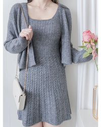 Cable Knitting Set 兩種麻花質感細節方領顯瘦套裝/ SE8093  (pre-order 11月24截單)