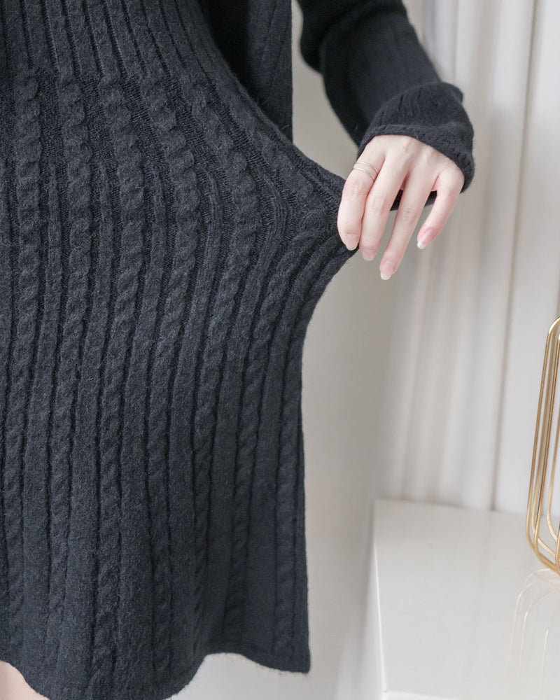 Cable Knitting Set 兩種麻花質感細節方領顯瘦套裝/ SE8093  (pre-order 11月24截單)